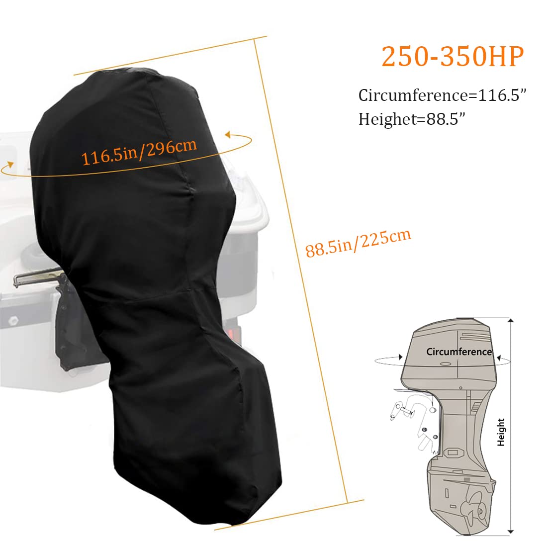 Marine Engine Cover - Full Outboard Motor Cover With Heavy Duty 600D Oxford Fabric + PVC Coating Compatible Outboard Motor Cover 30 60hp