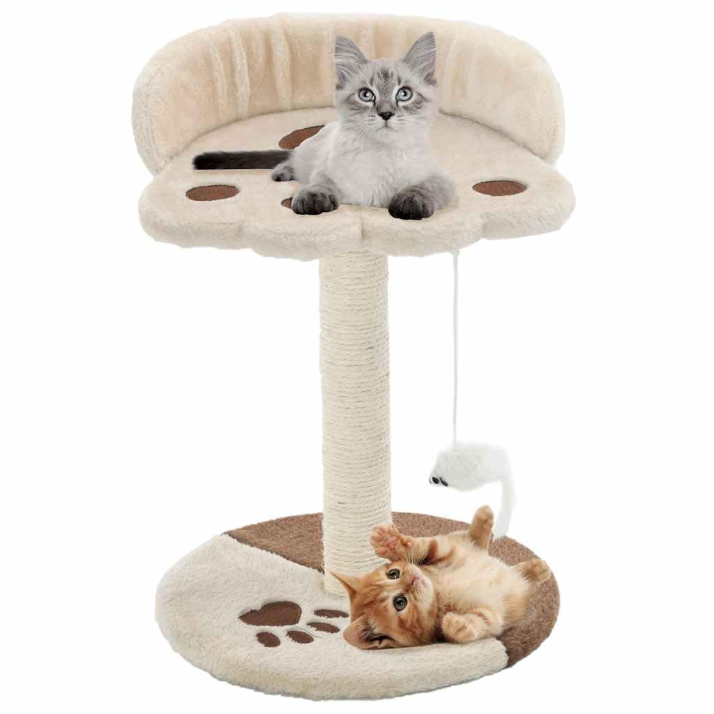 Rascador para gatos de sisal con felpa, 40 cm, color beige y marrón, columna rascadora con ratón de juego, plataforma de descanso para apartamento, salón, muebles para gatos, accesorios