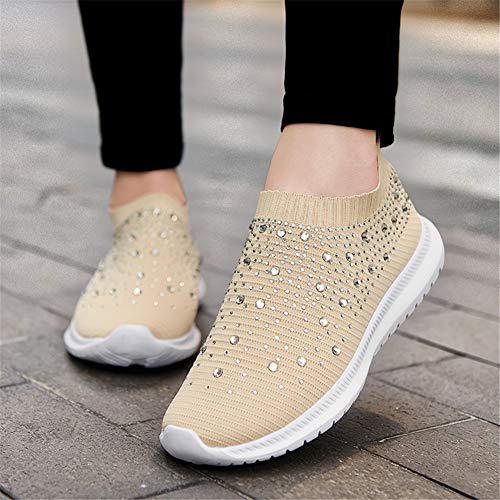 Image of GOSPT Women's Mesh Sport Shoes Rhinestone Glitter Slip On Ballroom Jazz Latin Dance Sock Sneakers