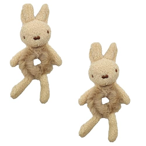 Magik Bear Bunny Furry Plush Hair Tie - 2 Pack - Rabbit, Khaki