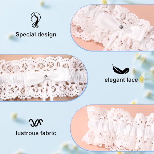 Image of Gosknor Bridal Wedding Garter, Lace Elastic Bow Leg Thigh Garter Belt Wedding Accessory for Women Girls Bride Shower Party