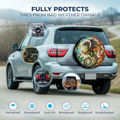Image of GENANY Colorful Dragon Father's Day PVC Spare Tire Cover for RV Trailer, Waterproof, Size 16 Fits 29-31 Inch