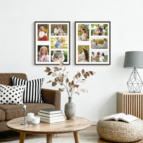 Image of DUENPY 13x16 Picture Frame 5x7 Collage Picture Frame Displays Five 5x7 inch Photos Collage Wall Decor Wall Hanging Walnut