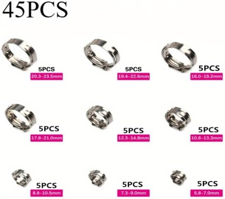 130/80/45pcs Stainless Steel Ear Stepless Clamp Worm Drive Fuel Water Hose Pipe Clamps Clips and 1PC Hose Clip Clamp Pliers (130PCS)