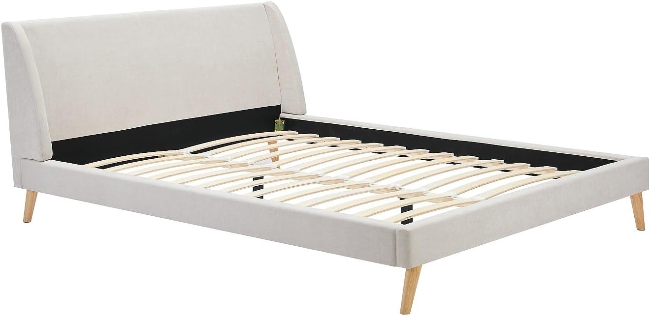 Fully assembled Vente-unique BENEDICTE bed with a white mattress in a bedroom setting