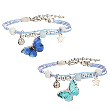 butterfly bracelet couple bracelet Animal Charms Adjustable Bracelet for Men and Women, Light blue, Dark blue, Medium