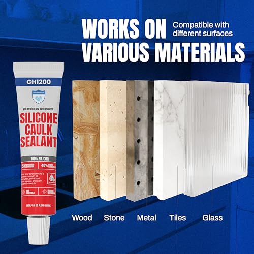 Image of GH1200 18 ML x 8 PCs Silicone Caulk Clear Silicone Sealant Waterproof, Kitchen & Bathroom Caulk - Shrink & Crack Proof - Pocket-Friendly Small Size Indoor & Outdoor Use Silicone Glue - Strong Caulking