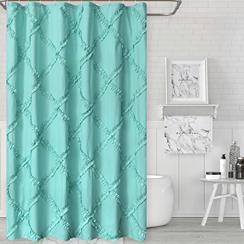 Aqua Ruffle Diamond Fabric Shower Curtain for Bathroom | Farmhous...