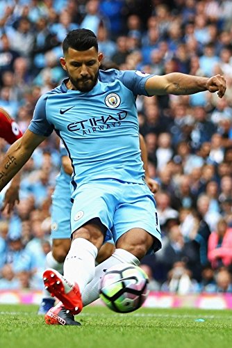 Signed Black Soccer Sergio Aguero Manchester City Autographed Photo Photographed Picture Frame A4 12x8 Football Gift