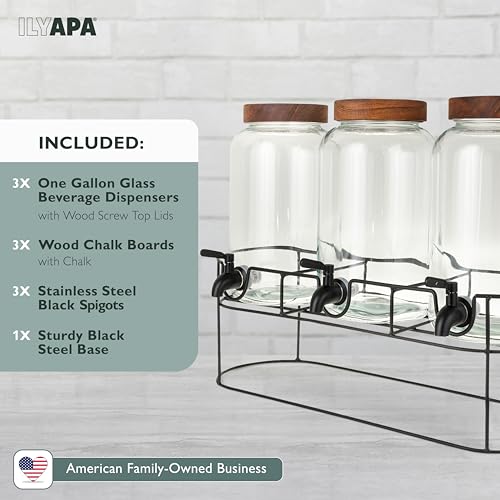 image for Ilyapa Glass Drink Dispensers for Parties with Stand - 3 Pack, 1 Gallo
