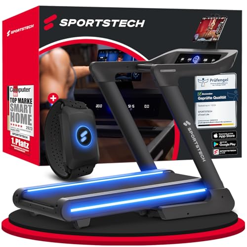Sportstech sTread Lite Laufband für Zuhause klappbar bis 150 kg & 20 km/h – Treadmill mit 16% Steigung, 7 PS Motor, extra große Lauffläche, LED-Display, App-kompatibel, sPulse Pulsgurt inkl.