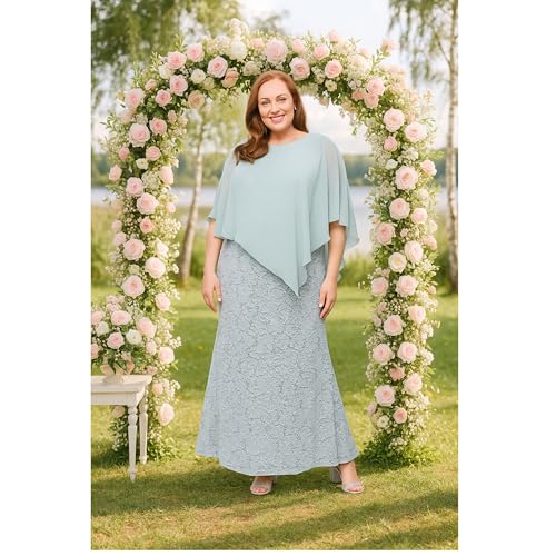 Image of S.L. Fashions Womens Plus Size Long Length Sequin Lace Beaded Capelet Mother of The Bride Dress, Formal Evening Gown