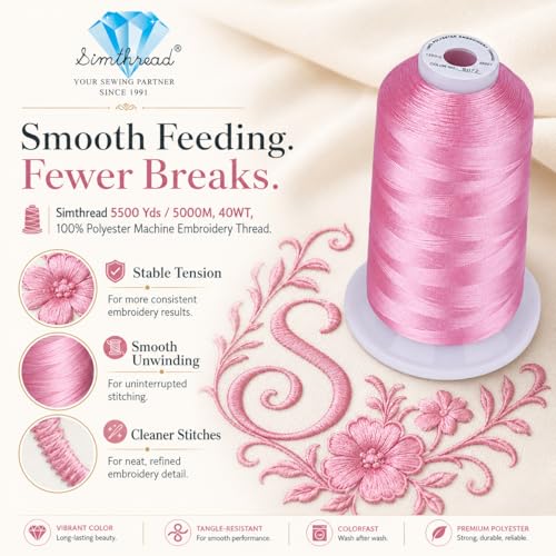 Image of Simthread 5000M 40WT Polyester Embroidery Thread, Soft Pink S072 | 5000M 40WT polyester thread feeds smoothly for machine embroidery, monograms, logos, patches and quilting.