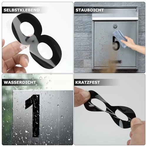 YIKIADA Schwarz 1-9 Zahlen Aufkleber 10 × 5 cm Vinyl Wasserdicht Reflektierend Schilder Selbstklebend Wetterfest Briefkasten Etiketten Hausnummer für Postkasten Tür Fenster 30 Stück