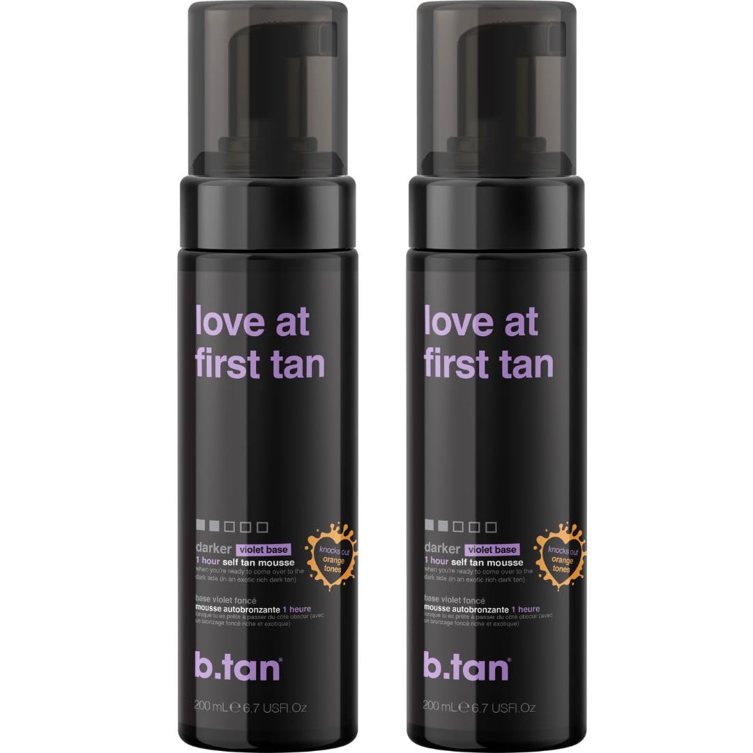 b.tan Violet Self Tanner Mousse Bundle | Love At First Tan - Best, 1 Hour Express Sunless Tanning Foam, Cancels Orange Tones, Dark Bronzing Glow, No