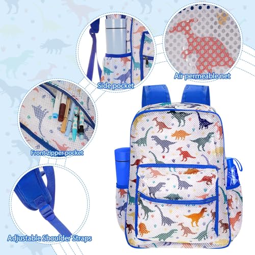 Image of Silkfly 3 Pcs Mesh Backpack Set, Heavy Duty Semi-transparent Bookbag with Lunch Bag Pencil Case for Travel, Beach, Sports
