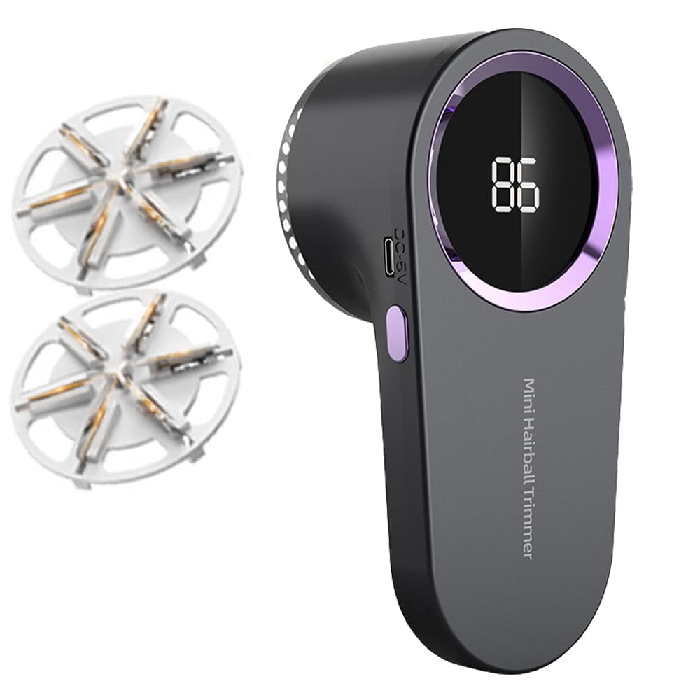 Lint Shavers Rechargeable Fabric Shaver, with Digital Display, Sweater Shaver with 6-Leaf Blades and Safety Lock, 3-Speeds Defuzzer Remove Fuzz, Pills from Clothes, Furniture, Sofa, Blanket (Gray)