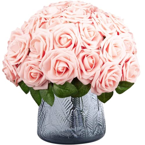 Artificial Flower Künstliche Rosen in großen Mengen mit Stielen, künstliche Blumen für Heimtextilien und Handwerk, 25 Stück gefälschte Blumen zum Selbermachen (Keine Vase) (Pink) Cover