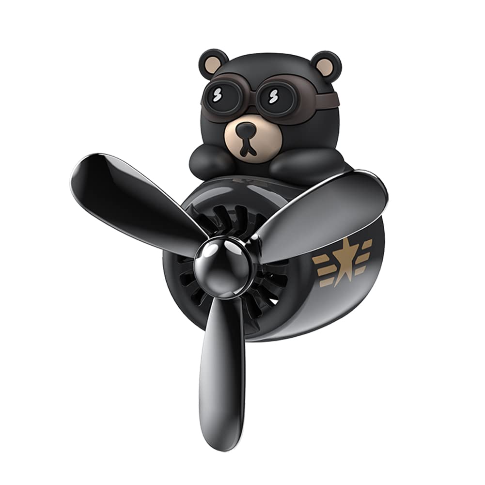 BontandCar Air Freshener Bear Pilot Propeller Diffuser Clip-type Air Conditioner Outlet Fragrance Tablet Gift Car Perfume Decoration (Black) 1 Piece