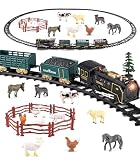 Farm Toy Train Set, Electric Steam Train Engine with Light & Sound, Include 12 Animal Figures, Miniature Toys, Cake Topper Bulk Toddler Stocking Stuffers Gift