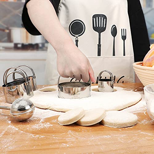 Hulisen Stainless Steel Flour Duster And Biscuit Cutter Set (6 Pieces/Set), Round Cookies Cutter With Handle, Professional Baking Dough Tools, Gift Package #TOP1