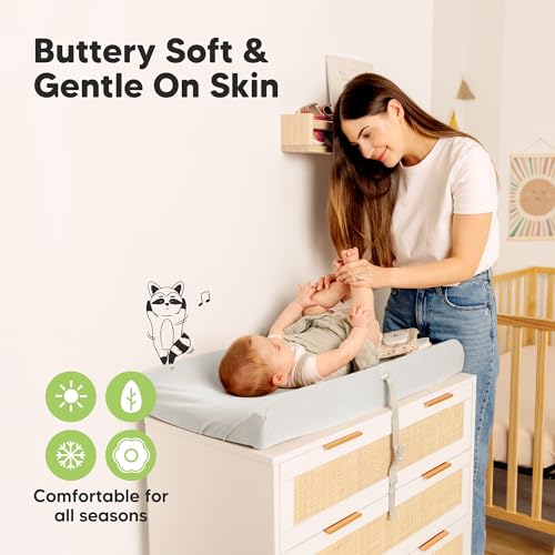 Image of 2-Pack Waterproof Changing Pad Covers Boy, Girl - 32x16 Soft Viscose Derived from Bamboo Baby Changing Table Cover, Wipeable Diaper Change Pad Sheets, Nursery Contour Baby Diaper Change Liner (Sage)