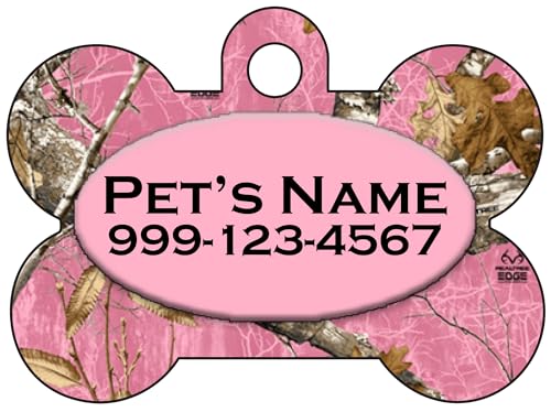 Camo Dog Tag Pet Id Tag Personalized w/Your Pet's Name & Number (Pink Realtree)
