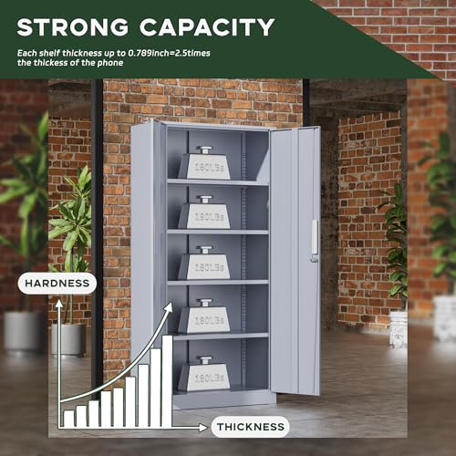 Image of Greenvelly Metal Storage Cabinet,72 inch Locking Metal Garage Storage Cabinet with Doors and 4 Adjustable Shelves, Lockable Steel Cabinet for Home Office, Garage, Shop, School (Dark Grey 32 inch W x 16 inch D)