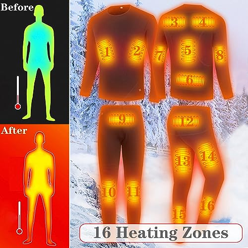 VLOBAOM Electric Heated Thermal Underwear Set, Women's Travel Heated Pants And Top, Fleece Lined Long Johns Set,XL,Red