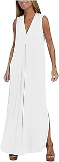 Genérico Mujeres cuello en V Color sólido sin mangas suéter drapeado casual elegante vestido dividido verano manga pin up