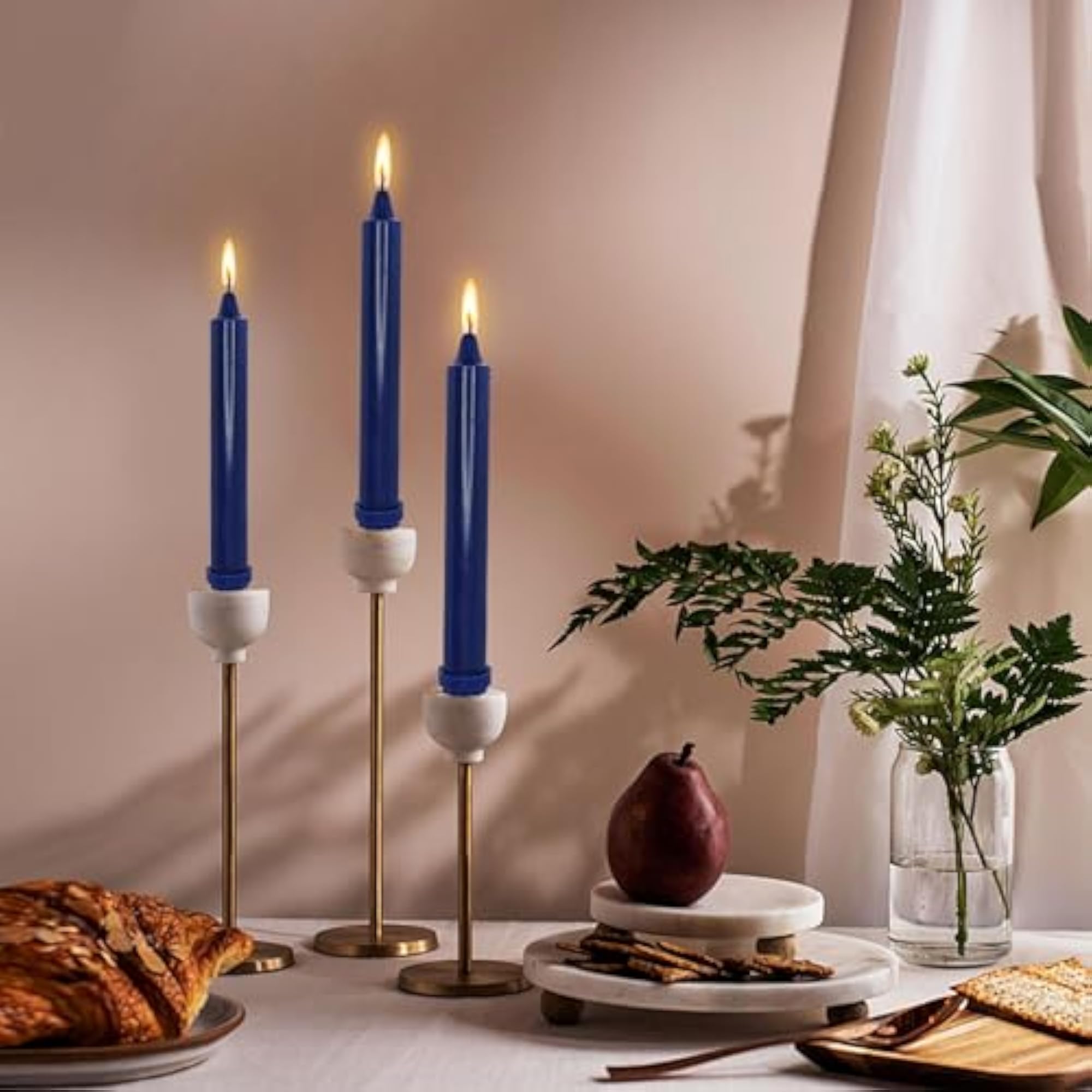 NJAO HOO Short Taper Candles, Dark Blue Unscented