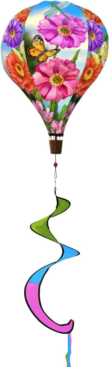 Zinnias in Bloom Spring Hot Air Balloon Wind Twister 54" x 12" Briarwood Lane