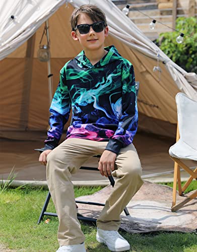 Raisevern Boys Hoodies Colorful Smoke Hooded Sweatshirts For Girls 3D Print Black Kids Pullover Lightweight Hoody Sweatshirt With Pockets 12-13T #TOP4