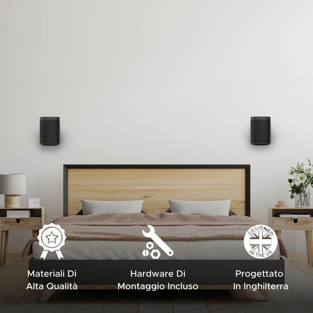 Sound bass ONE, ONE Gen 2, ONE SL & Play:1 Staffa per montaggio a parete, nero, compatibile con Sonos ONE, ONE Gen 2, ONE SL & PLAY1 Altoparlante, Progettato nel Regno Unito