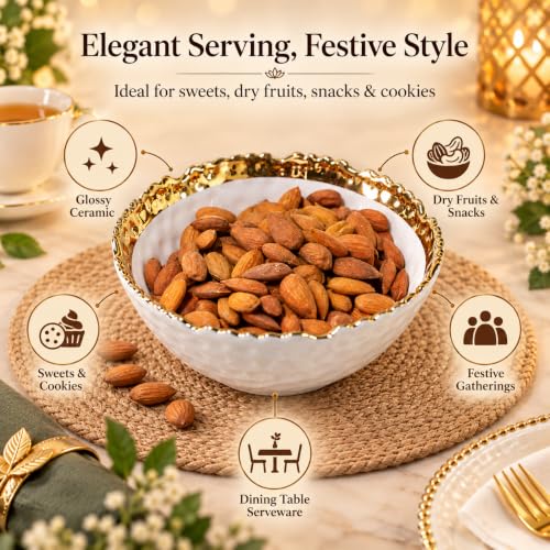Image of MARKET 99 Ceramic Round Serving Dish | Glossy Antique Off-White Platter | Elegant Ceramic Bowl for Sweets, Dry Fruits, Snacks & Cookies | Perfect Serveware for Dining Table, Festive & Gatherings