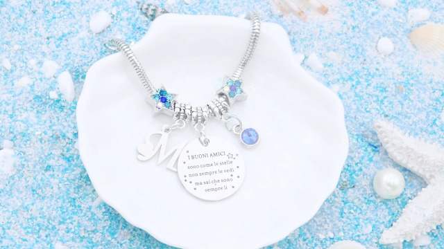 Bracciale Amicizia Con Iniziale E Stella Marina - Regalo Personalizzato Per Amiche In Acciaio Inossidabile, Ipoallergenico, Con Sacchetto Di Velluto