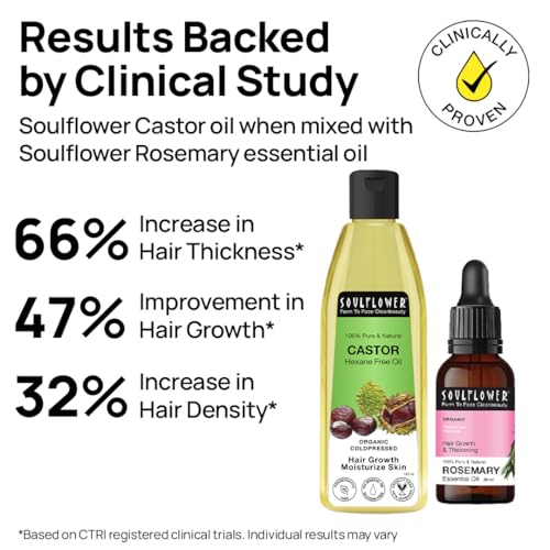 Image of Soulflower Castor Oil for Hair & Skin, Clinically Proven Hair Oil for Hair Growth, Anti Hair Fall, Skin Hydration & Split End Repair | 100% Pure, Ecocert Organic Certified, Natural, 120ml