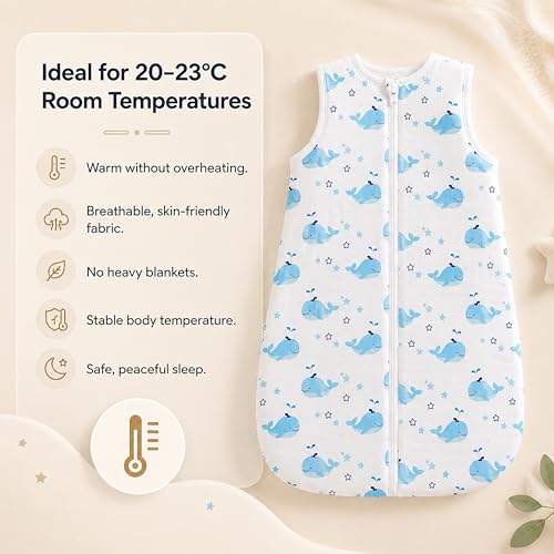 Image of StarAndDaisy Baby Swaddle Wrap /Sleeping Bag for New Born Baby /Organic Muslin with Zipper /Swaddle Cloth for Newborn Baby, Comfortable Sleeping Sack for 0-6 Months boy & Girl -Dolphin
