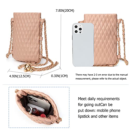 Image of myfriday Mini Quilted Crossbody Purse, Chain Strap Summer Shoulder Bag | Metal ball chain adjuster, snap closure and lightweight phone pouch add cute summer carry for holidays and shopping