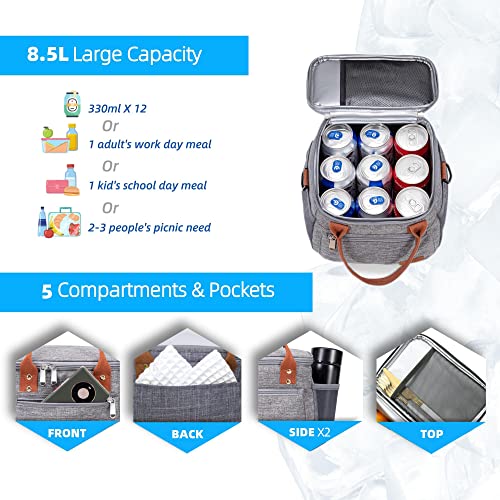 TOMULE クーラーバッグ 保温 保冷バッグ ミニ 折りたたみ ランチバッグ 断熱 クーラーボックス アウトドア 軽量 ソフトクーラーバッグ 小型 保冷ボックス ソフトクーラーボックス くーらーボックス 多機能 銀鼠色 8.5L 5枚目