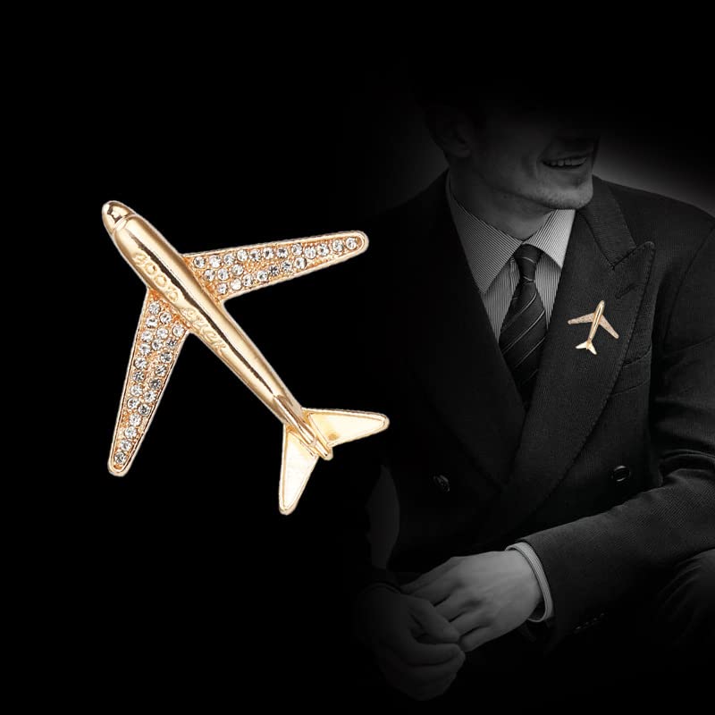 Image of Airplane Brooch Pin for Women Men Crystal Aircraft Lapel Pin Plane Safty Pin for Clothing Hat Bag Badges