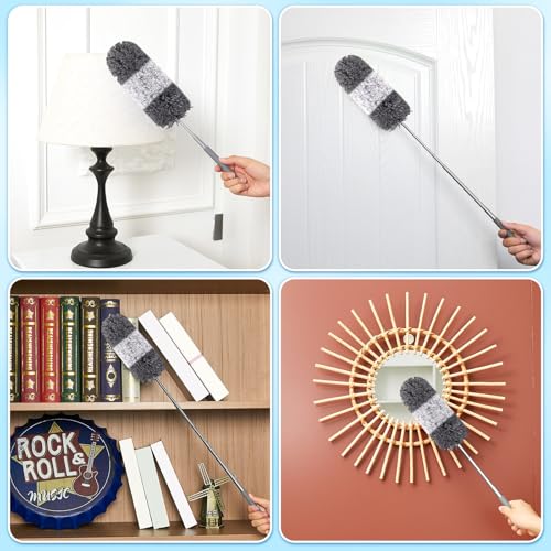 Image of Tanlade 1 Pcs Microfiber Feather Duster for Cleaning, Extendable 13-31 Inch Ceiling Fan Duster with Bendable Head, Washable Tools for Ceiling Fans, Furniture, Car, Cobwebs (Gray White)