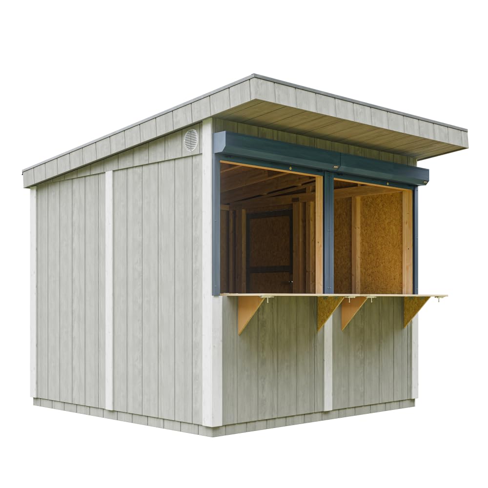 Premium-Außenkiosk - 5,9m² - H240x248x305 cm - Fertig Gartentor, Verkaufsstand, Marktstand, mobiler Bar-Kiosk - LP Smartside Paneelbauweise - Timbela M950-TUNDRA Grey