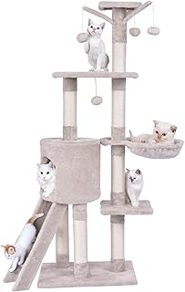 HAPPAWS Cat Tree, 56 Inch Multi-Level Cat Tower for Indoor Cats, Kitty Play House with Large Condo, Cat Hammock Bed, Sisal Scratching Post, Cat Toys, Ladder, Cat Caves for Small&Medium Cats