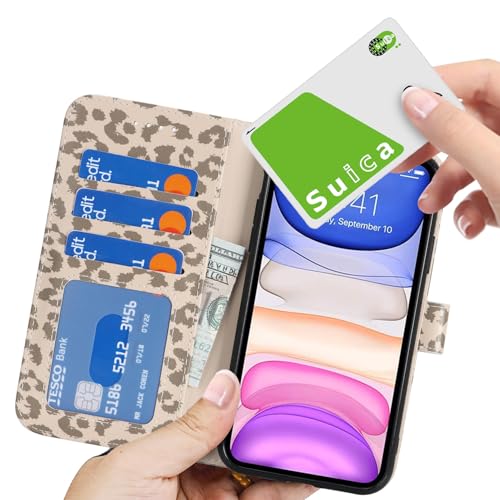 Image of for iPhone 12 Case Wallet with Card Holder,for iPhone 12 Pro Wallet Case for Women Men,PU Leather Shockproof Magnetic Buckle Stand Flip Phone Case-Beige Leopard
