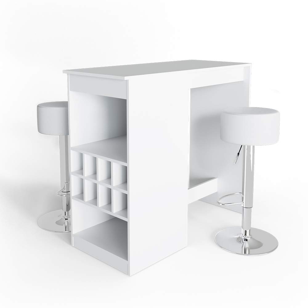 Vicco Set de Table de Bar Ross, Blanc, 115x50cm