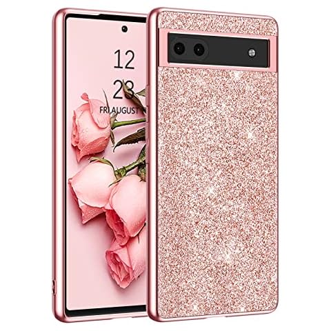 YINLAI Google Pixel 6a Case Glitter Shiny Sparkly Slim Shockproof Hybrid Covers Drop Protection Girly Women Phone Case for Google Pixel 6a,Rose Gold/Pink Cover