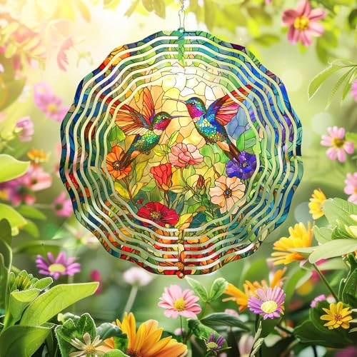 Hummingbirds in Flower Garden Hummingbird Wind Spinner TPT2236WS, 12 inches - 3D Hanging Wind Spinners Outdoor, Yard, Garden Decor