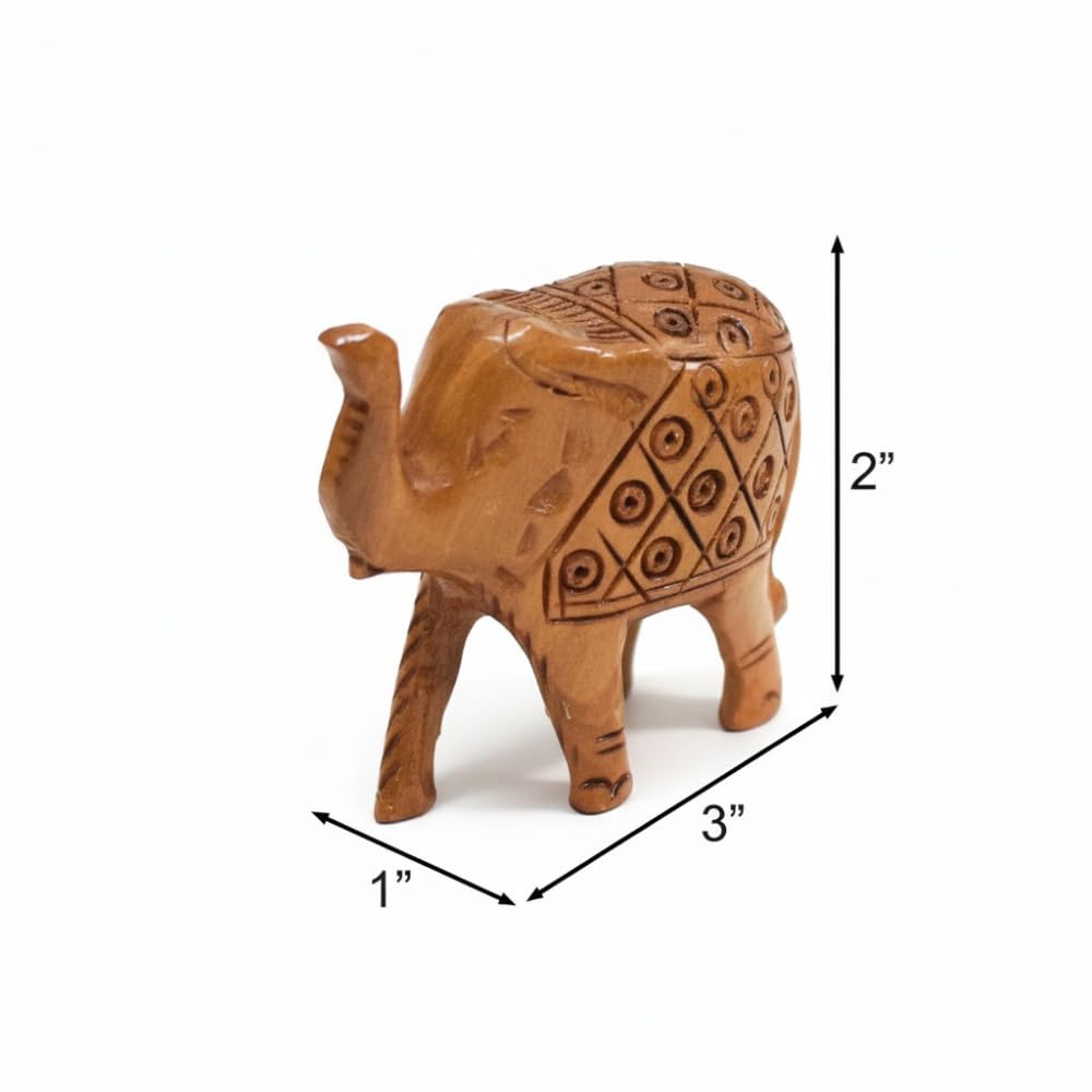 Tarang Arts White Wood HANDICRAFTS Handcrafted Wooden Elephant Figurine, Traditional Indian Design with Geometric Pattern, Small Decorative Statue, 2 x 3 x 1 Inches 2