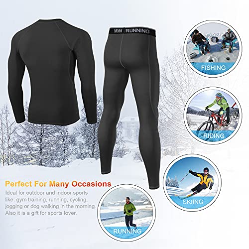 Meetwee Thermal Underwear For Men, Winter Base Layer Set Tops & Long Johns Winter Ski Cold Weather Gear For Heat Retention Black #TOP5